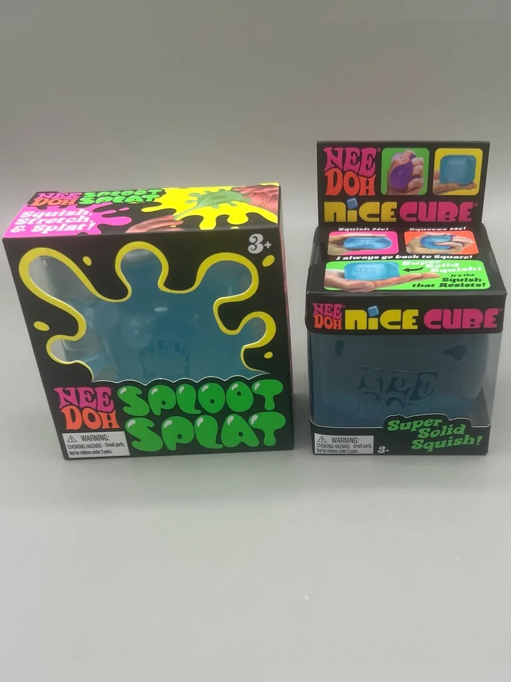 Authentic NEEDOH ~ 2 Pack 💙 Blue ~ Sploot Splat Squishy + Nice Cube Solid Squish